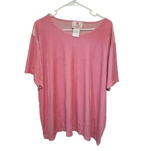 Quacker Factory PINK Velvet Pullover Short Sleeved Tunic w/ Crystal Embellish